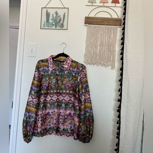 Zara Pink Purple Silk Pattern Blouse
